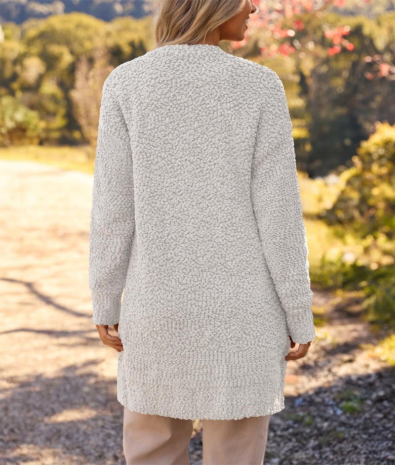 MEROKEETY Women's 2025 Winter Long Sleeve Soft Chunky Knit Sweater Open Front Cardigan Outwear Coat Off-White - Image 4